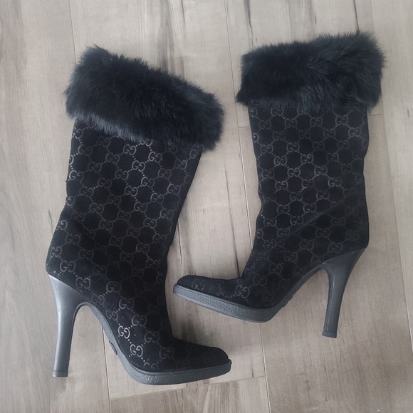 Gucci Monogram Suede Fur Boots - Picture 3 of 9